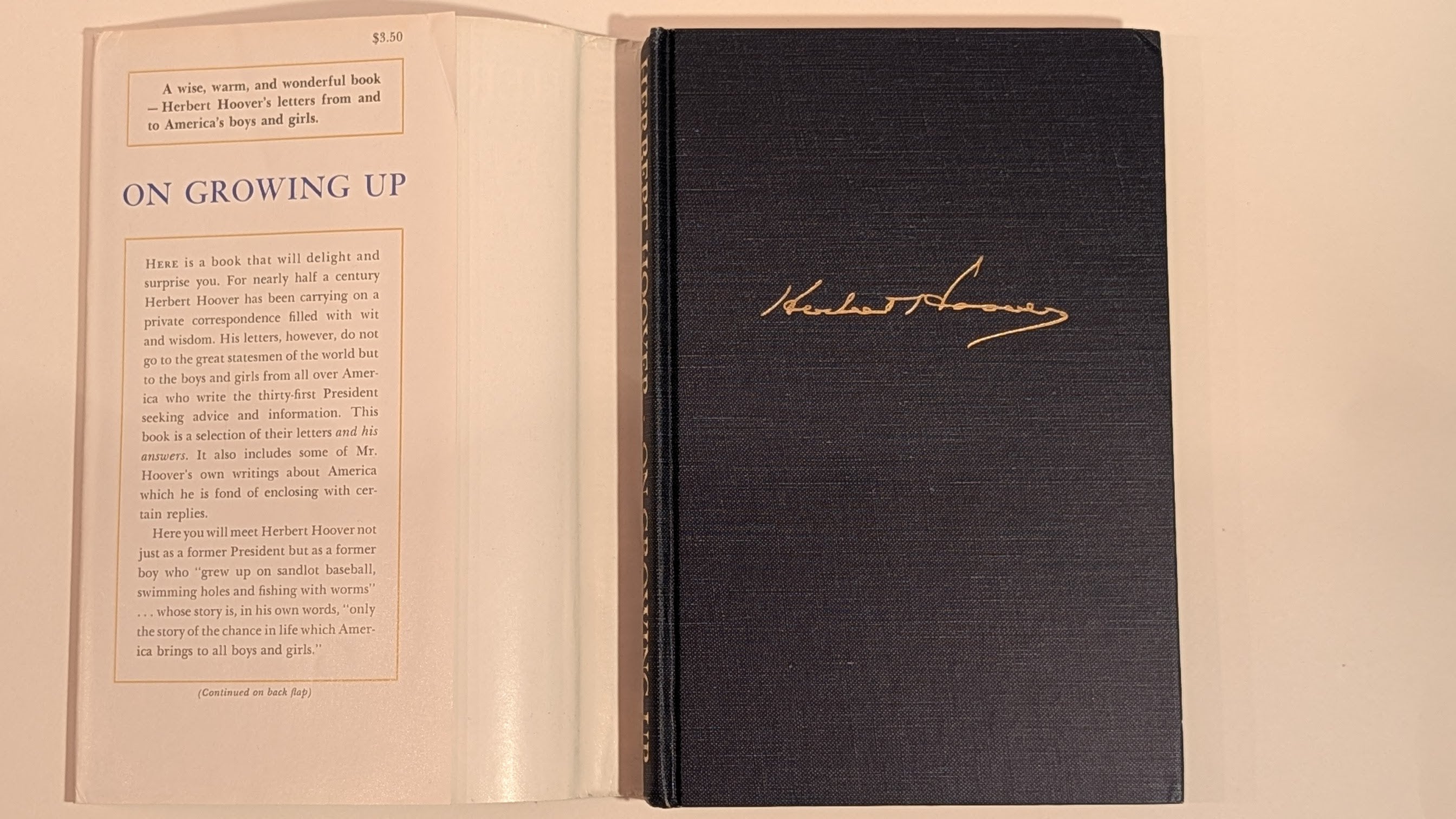 Herbert Hoover SIGNED 1st Ed On Growing Up Beckett LOA Historian Jerome Peltier