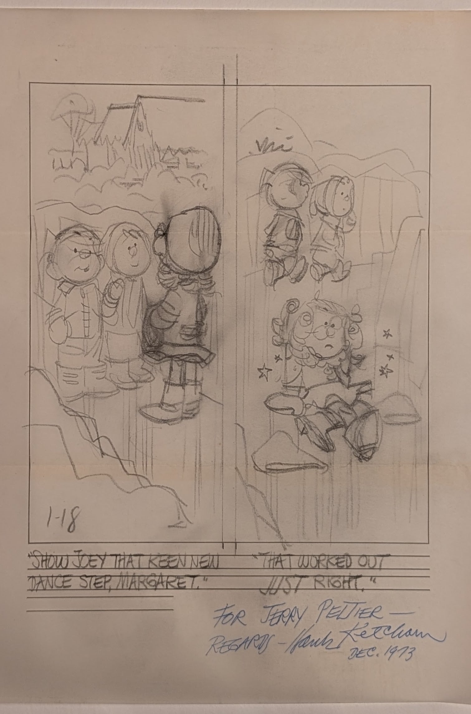Hank Ketcham Original Signed Dennis Menace Sketch & 1973 Letter Jerome Peltier