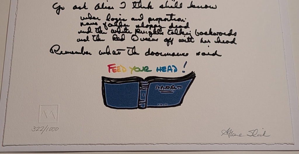 Grace Slick SIGNED White Rabbit Lyrics Lithograph - 1994 Manuscript Originals