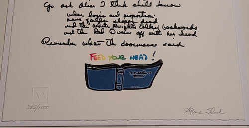 Grace Slick SIGNED White Rabbit Lyrics Lithograph - 1994 Manuscript Originals